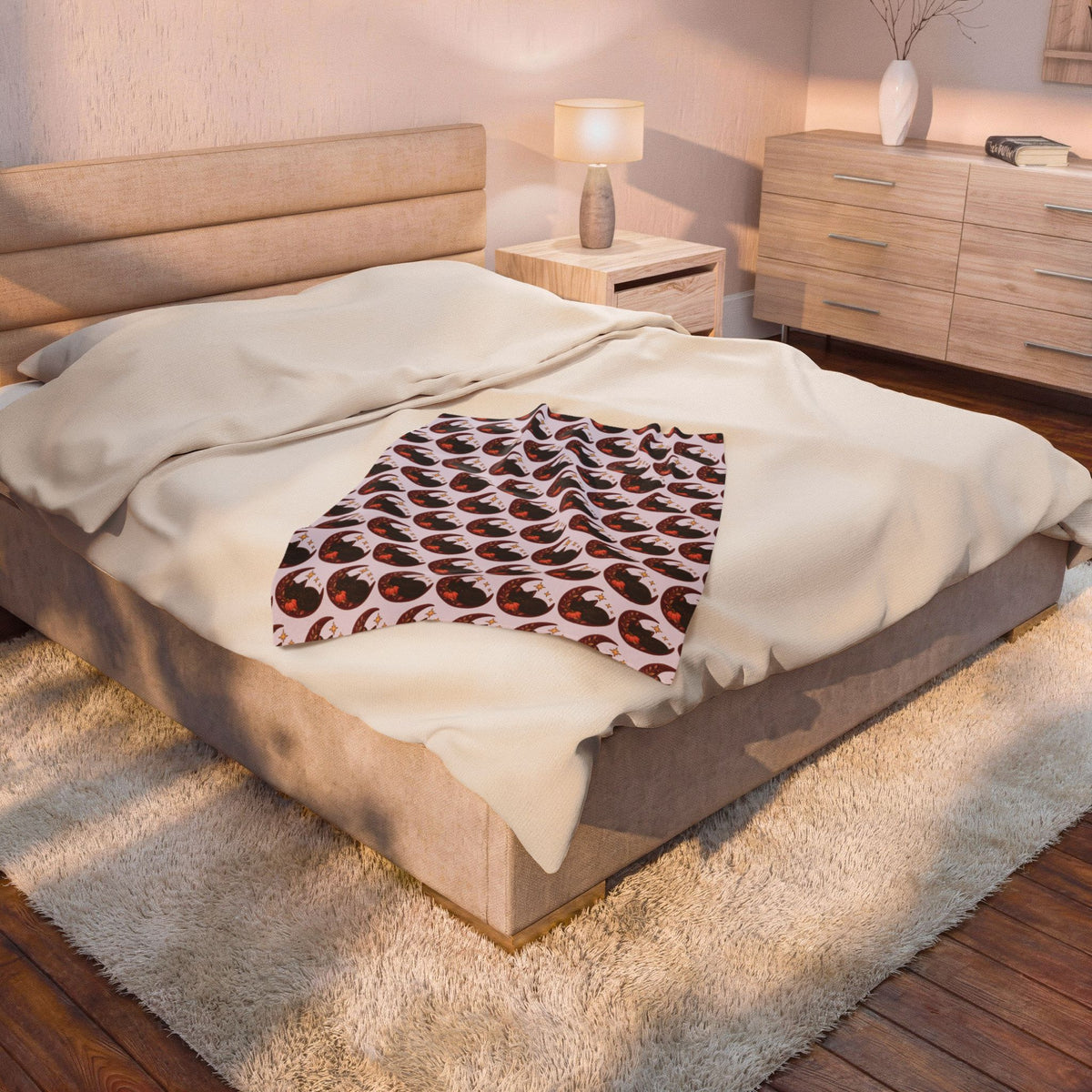 Moonlit Cat Velveteen Plush Blanket | Spooky Cozy Throw