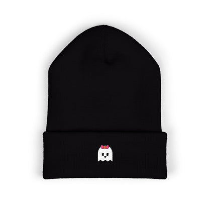 Bow Ghost Embroidered Beanie | Cute Spooky Hat