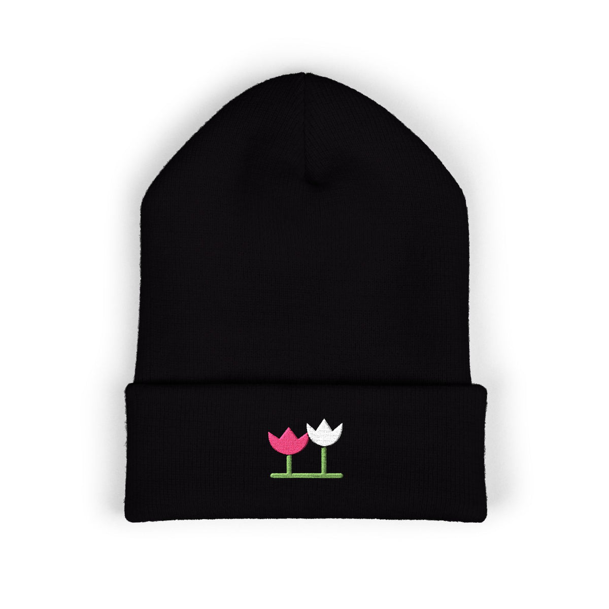 Tulip Fold Embroidered Beanie | Floral Cuff Hat | EVELE Gallery