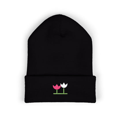 Tulip Fold Embroidered Beanie | Floral Cuff Hat | EVELE Gallery