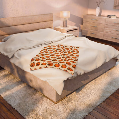 Bow Pumpkin Velveteen Plush Blanket | Pink Fall Throw