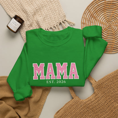 Emerald & Blush MAMA Est. 2026 Crewneck | Gildan 18000