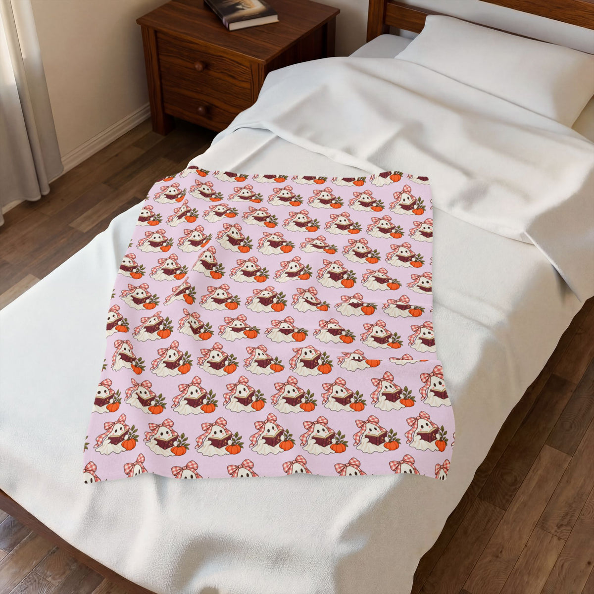 Bookish Bow Ghost Velveteen Plush Blanket | Reader Throw