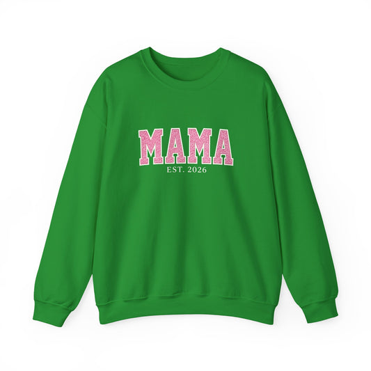 Emerald & Blush MAMA Est. 2026 Crewneck | Gildan 18000