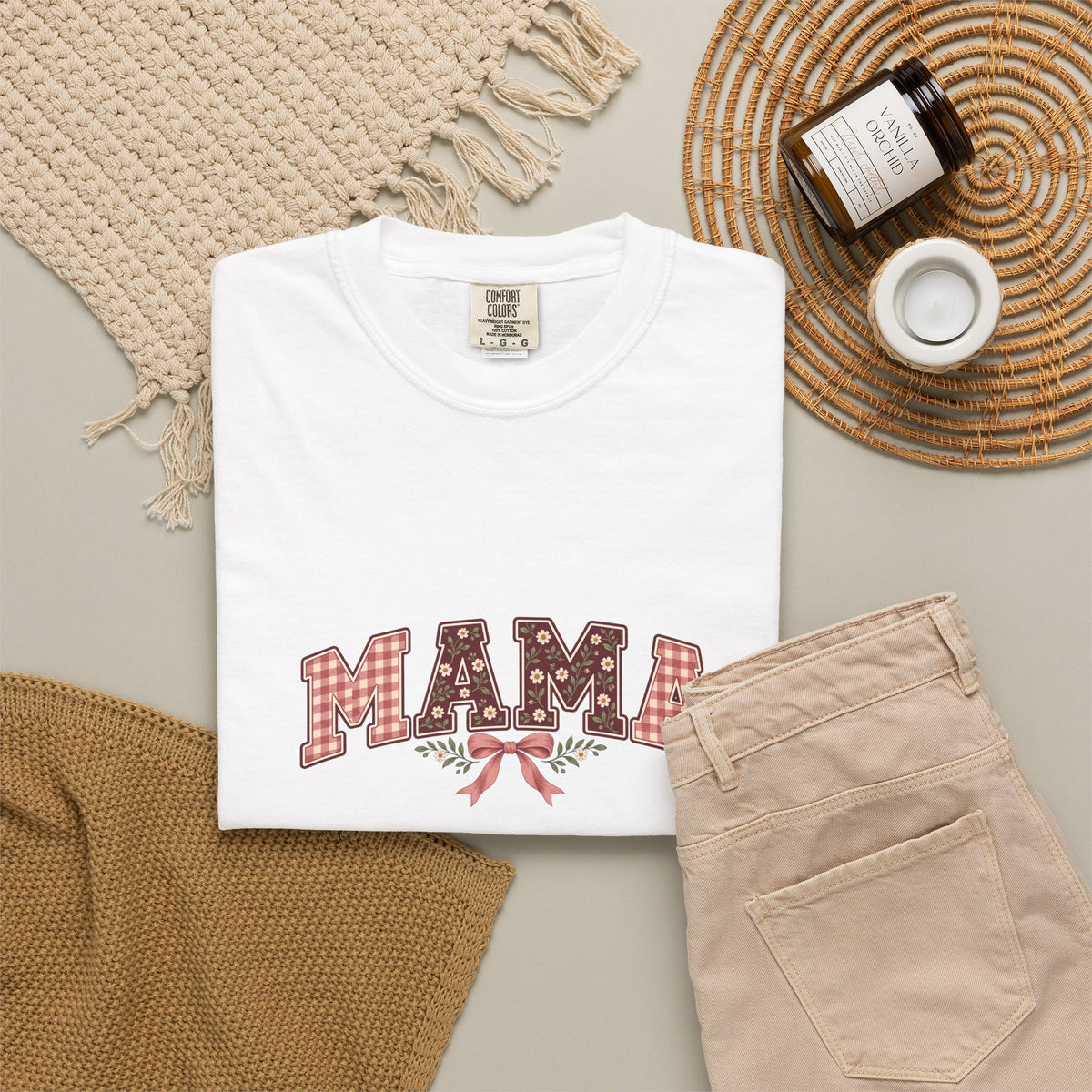 MAMA Floral Gingham Tee | Comfort Colors 1717