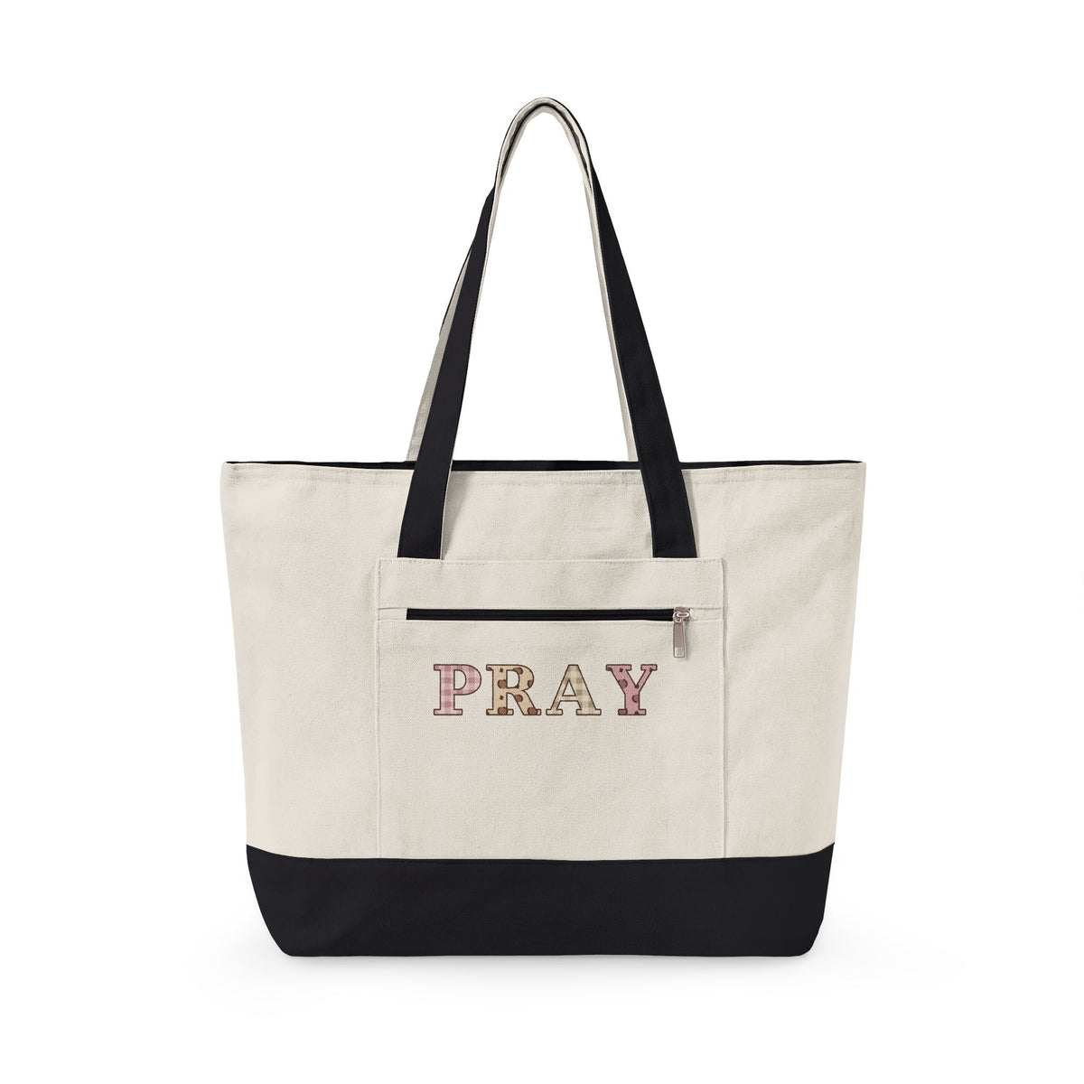 Pray Patchwork Zippered Canvas Tote — Classic | Q-Tees Q1300