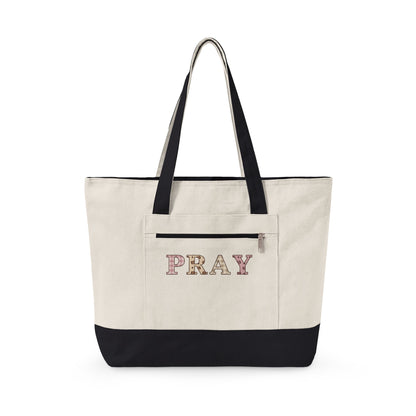Pray Patchwork Zippered Canvas Tote — Classic | Q-Tees Q1300