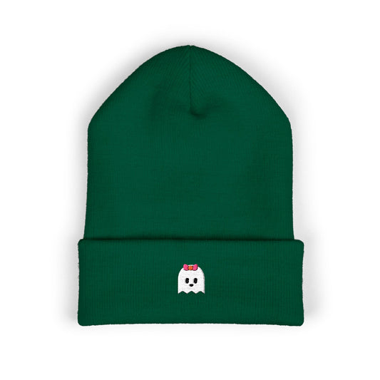 Bow Ghost Embroidered Beanie | Cute Spooky Hat