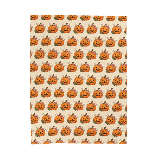 Bow Pumpkin Velveteen Plush Blanket | Pink Fall Throw