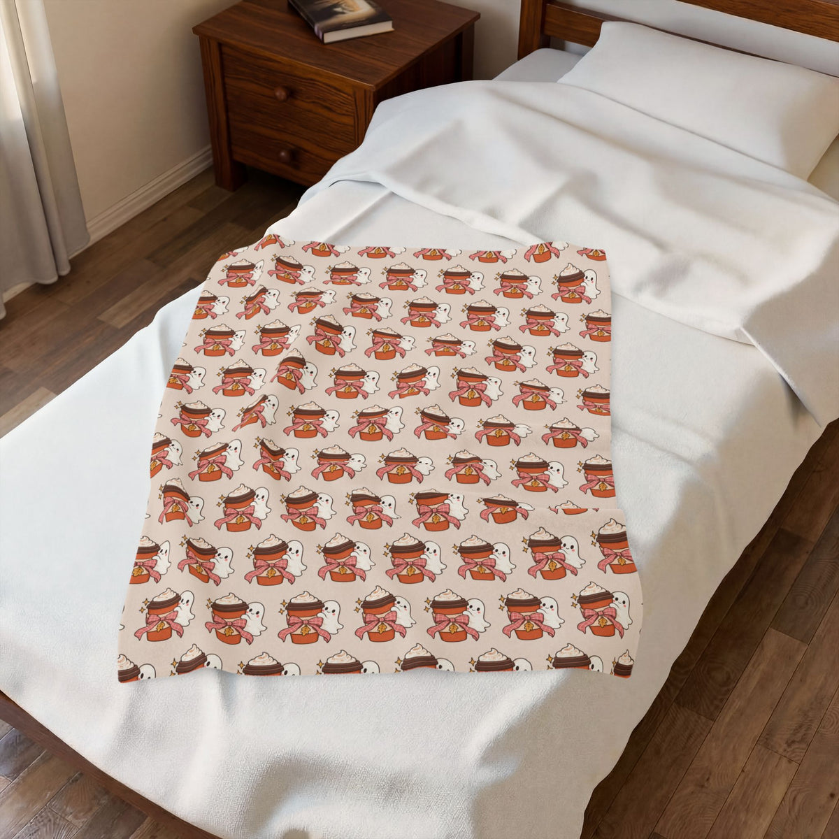 Ghost Cafe Velveteen Plush Blanket | Cozy Coffee Throw